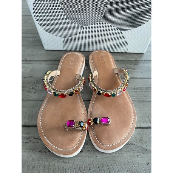 CB FUSION Nat Multi Jewel Embellished Toe Strap Snake Sandals Size 37 7 - Picture 1 of 6